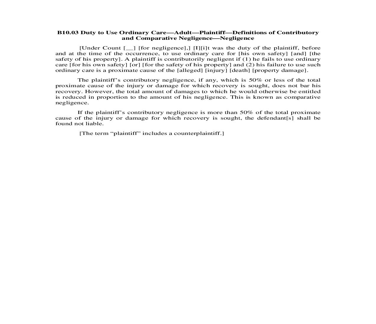 B10.03. Duty to Use Ordinary Care-Adult-Plaintiff-Definitions of Contributory and Comparative Negligence-Negligence | Pdf Doc Docx | Illinois_JI