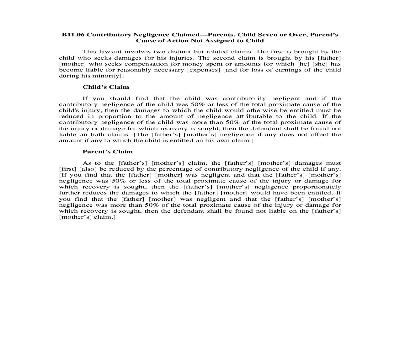 B11.06. Contributory Negligence Claimed-Parents-Child 7 or Over-Parents Cause of Action Not Assigned to Child | Pdf Doc Docx | Illinois_JI