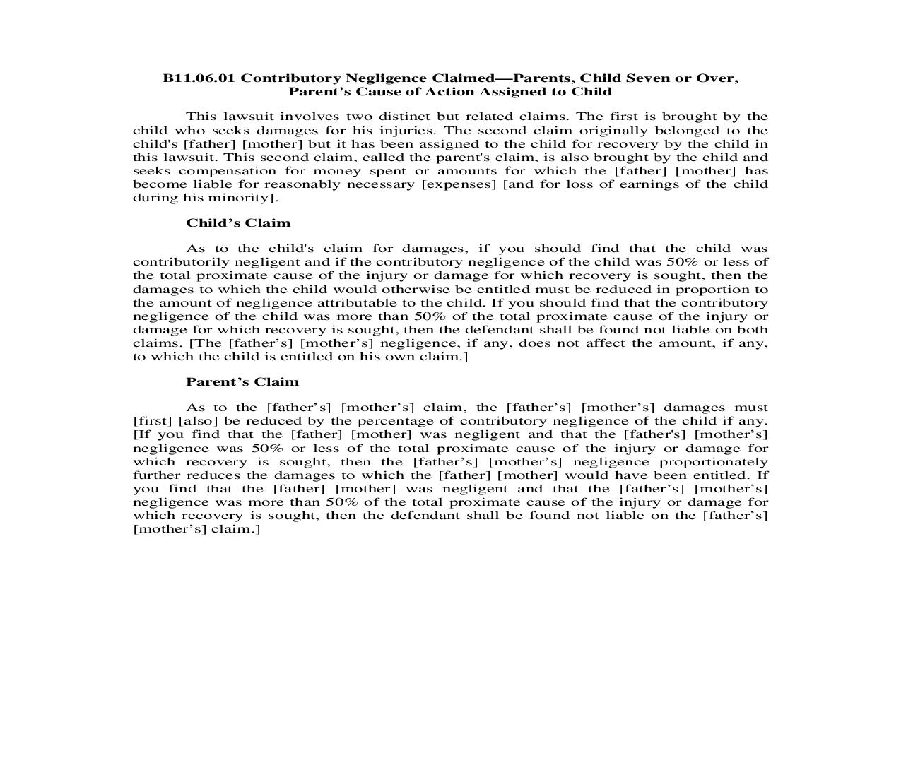 B11.06.01. Contributory Negligence Claimed-Parents-Child 7 or Over-Parents Cause of Action Assigned to Child | Pdf Doc Docx | Illinois_JI