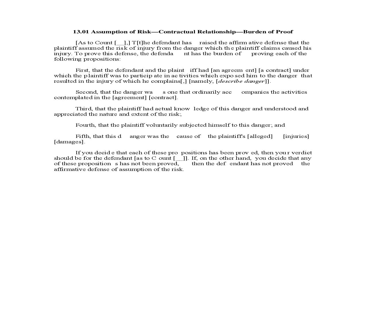 13.01. Assumption of Risk-Contractual Relationship-Burden of Proof | Pdf Doc Docx | Illinois_JI