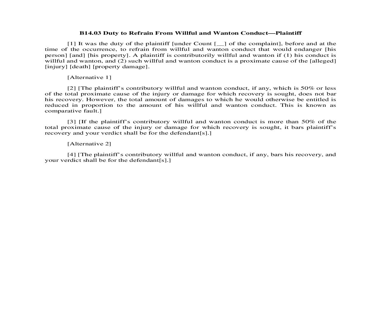 B14.03. Duty to Refrain From Willful and Wanton Conduct-Plaintiff | Pdf Doc Docx | Illinois_JI