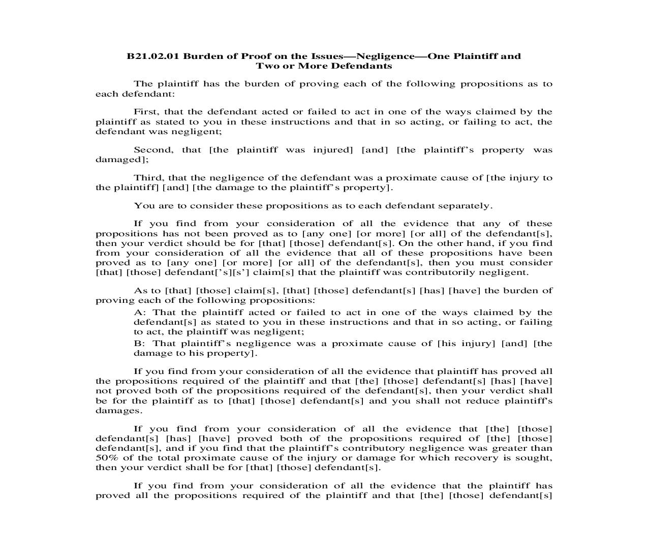 B21.02.01. Burden of Proof on the Issues-Negligence-One Plaintiff and Two or More Defendants | Pdf Doc Docx | Illinois_JI