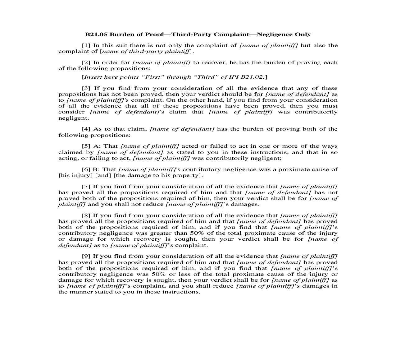 B21.05. Burden Of Proof-Third-Party Complaint-Negligence Only | Pdf Doc Docx | Illinois_JI