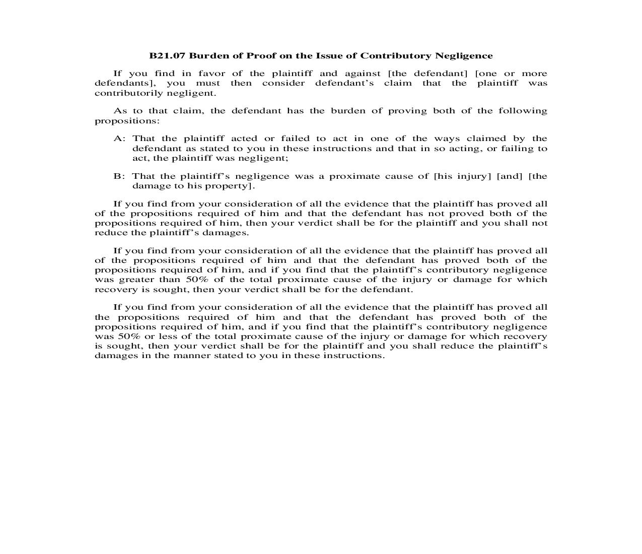 B21.07. Burden Of Proof On The Issue Of Contributory Negligence | Pdf Doc Docx | Illinois_JI