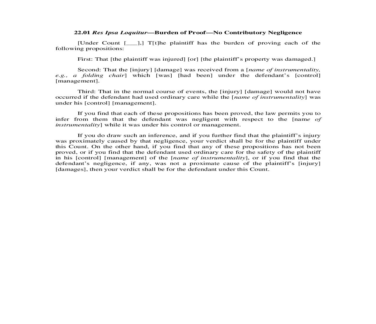 22.01. Res Ipsa Loquitur-Burden of Proof-No Contributory Negligence | Pdf Doc Docx | Illinois_JI