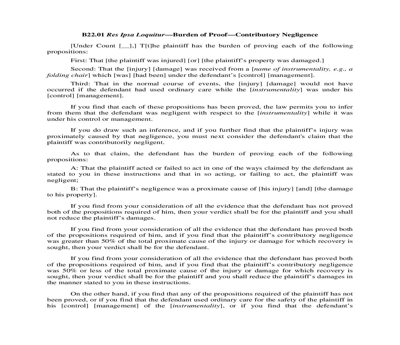 B22.01. Res Ipsa Loquitur-Burden of Proof-Contributory Negligence | Pdf Doc Docx | Illinois_JI