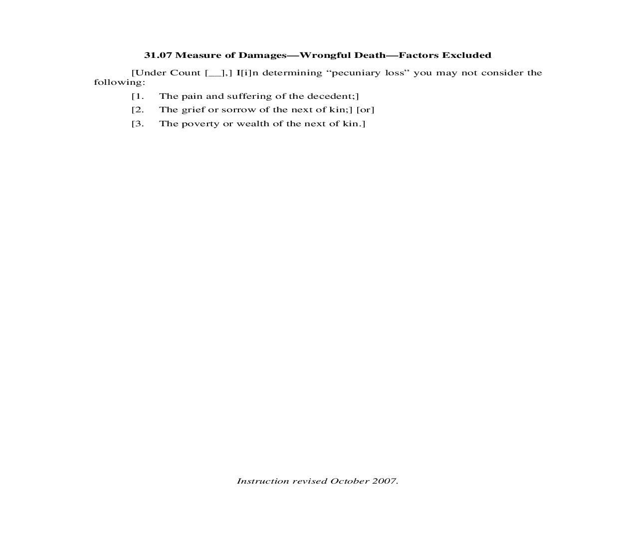 31.07. Measure Of Damages-Wrongful Death-Factors Excluded | Pdf Doc Docx | Illinois_JI