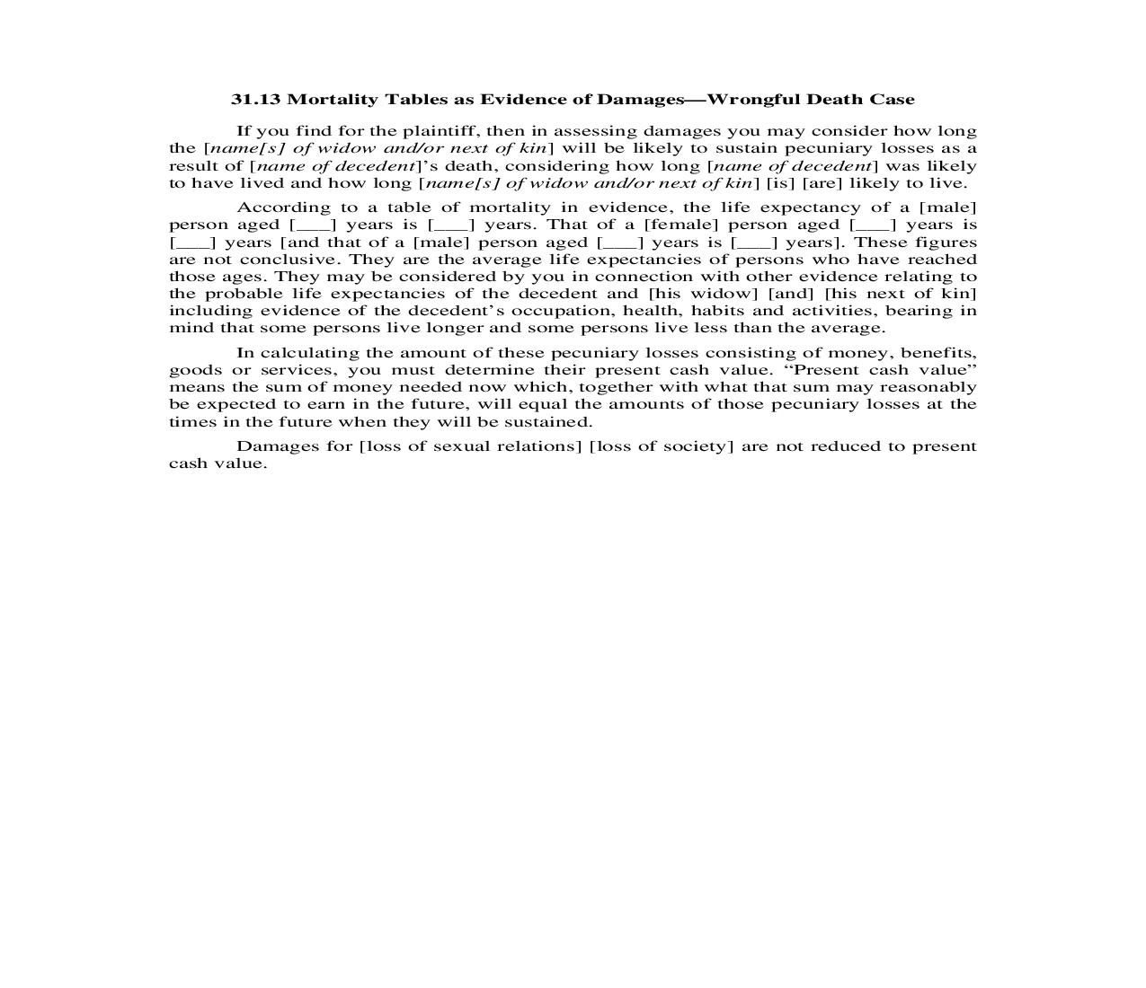 31.13. Mortality Tables as Evidence of Damages-Wrongful Death Case | Pdf Doc Docx | Illinois_JI