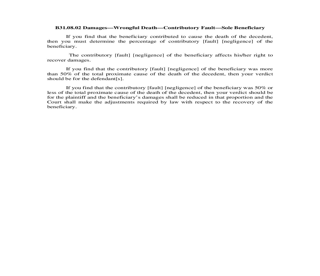 B31.08.02 Damages-Wrongful Death-Contributory Fault-Sole Beneficiary | Pdf Doc Docx | Illinois_JI