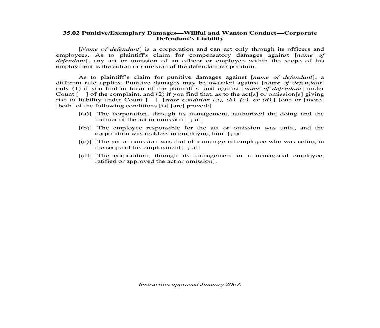 35.02. Punitive-Exemplary Damages-Willful and Wanton Conduct-Corporate Defendants Liability | Pdf Doc Docx | Illinois_JI