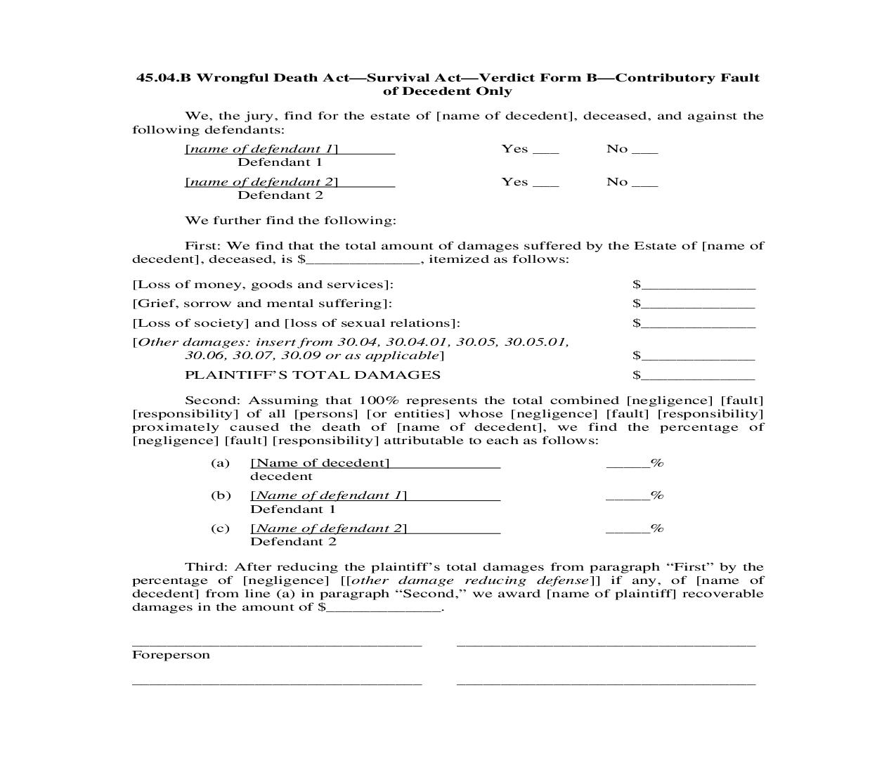 45.04.B. Wrongful Death Act-Survival Act-Verdict Form B-Contrib Fault of Decedent Only | Pdf Doc Docx | Illinois_JI