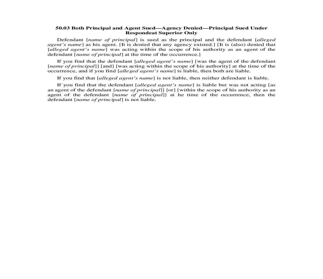 50.03. Both Principal and Agent Sued-Agency Denied-Principal Sued Under Respondeat Superior Only | Pdf Docx | Illinois_JI