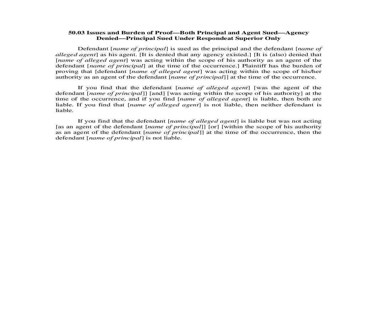 50.03. Issues and Burden of Proof Principal and Agt Sued Agcy Denied Princ Sued Under Respondeat Superior Only | Pdf Doc Docx | Illinois_JI