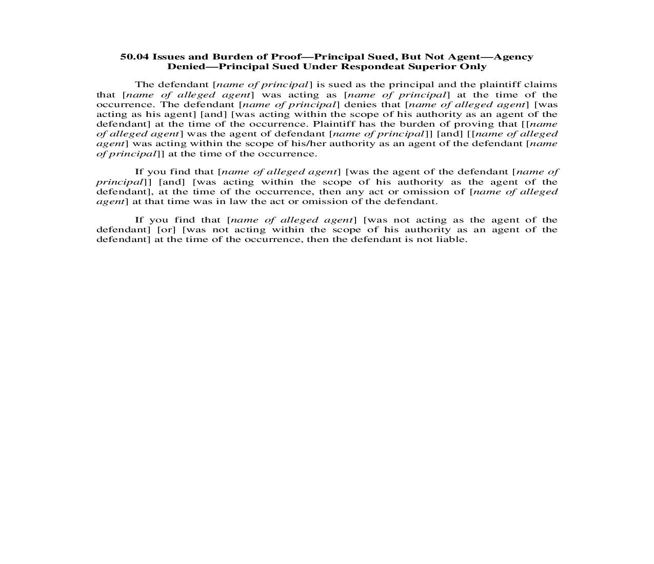 50.04. Issues and Burden of Proof Princ Sued Not Agt Agcy Denied Princ Sued Under Respondeat Superior Only | Pdf Doc Docx | Illinois_JI