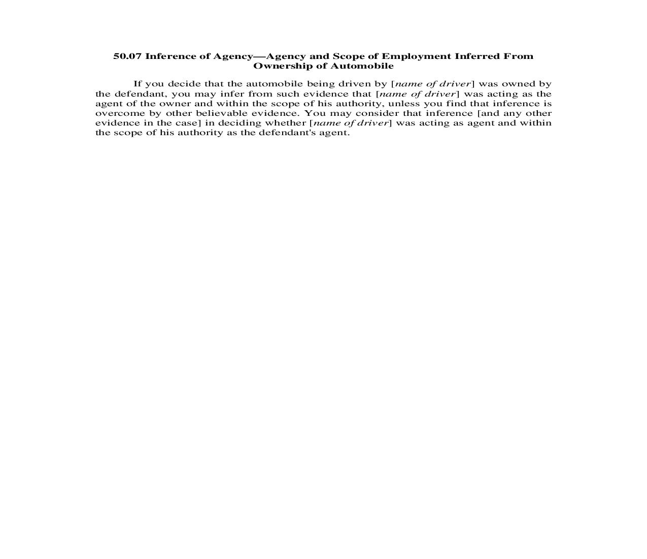 50.07. Inference of Agency-Agency and Scope of Employment Inferred From Ownership of Automobile | Pdf Doc Docx | Illinois_JI