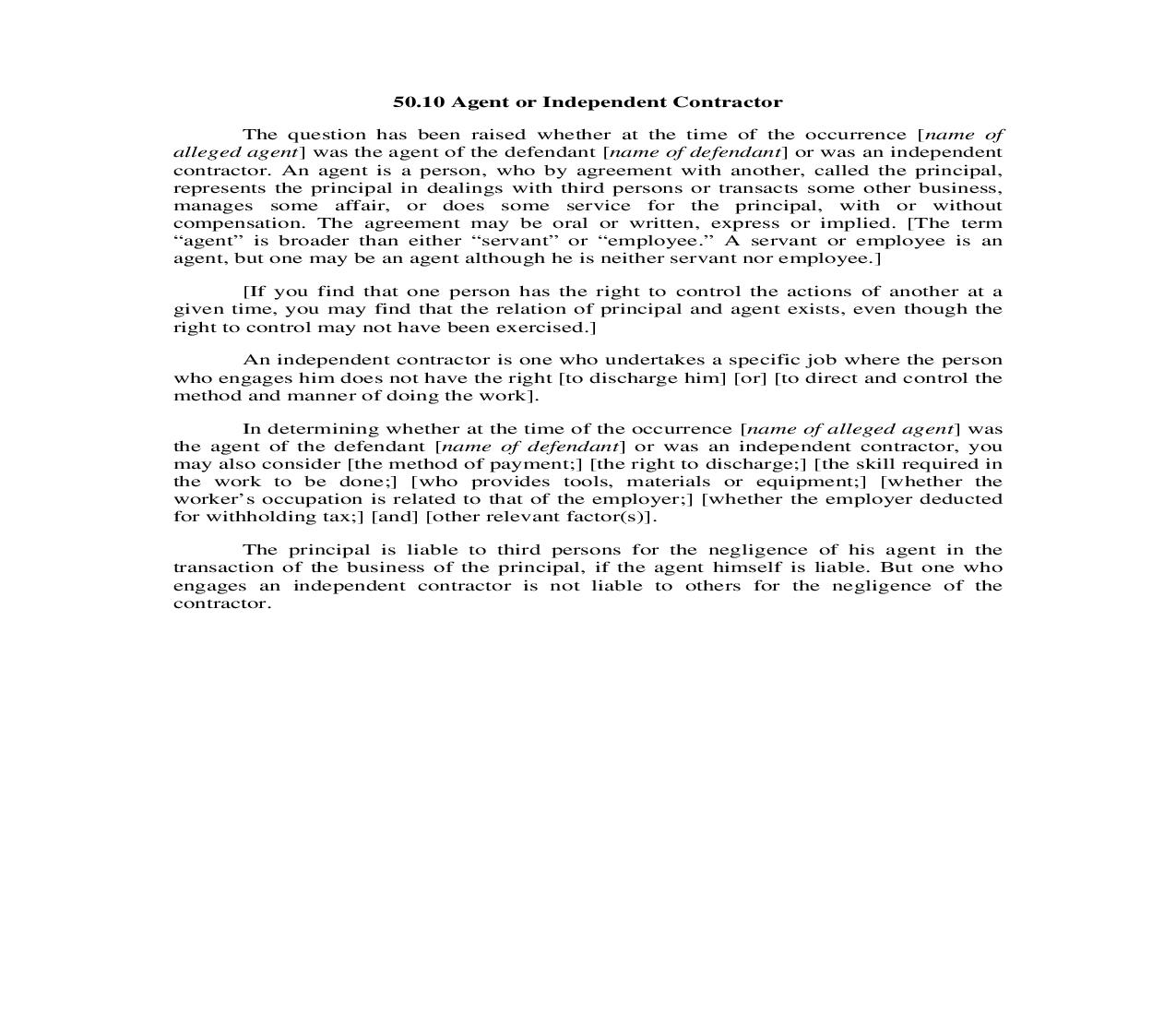 50.10. Agent or Independent Contractor | Pdf Doc Docx | Illinois_JI
