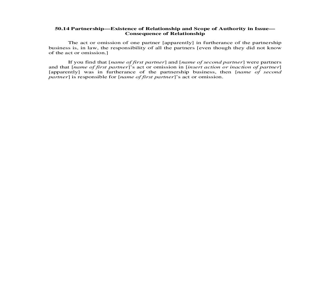50.14. Partnership-Existence of Relationship and Scope of Authority in Issue-Consequence of Relationship | Pdf Doc Docx | Illinois_JI