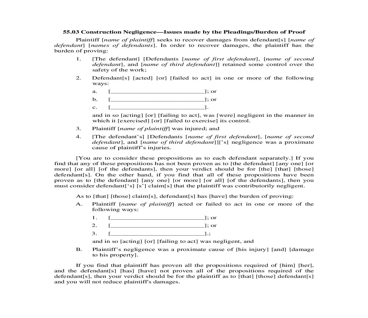 55.03. Construction Negligence-Issues Made by the Pleadings-Burden of Proof | Pdf Doc Docx | Illinois_JI