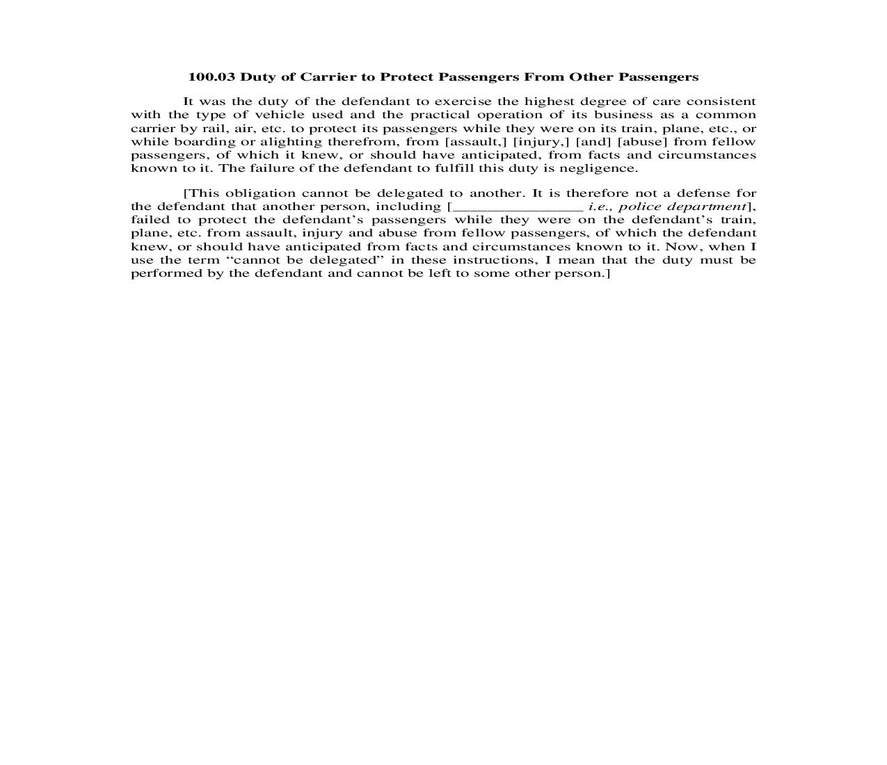 100.03. Duty of Carrier to Protect Passengers From Other Passengers | Pdf Doc Docx | Illinois_JI