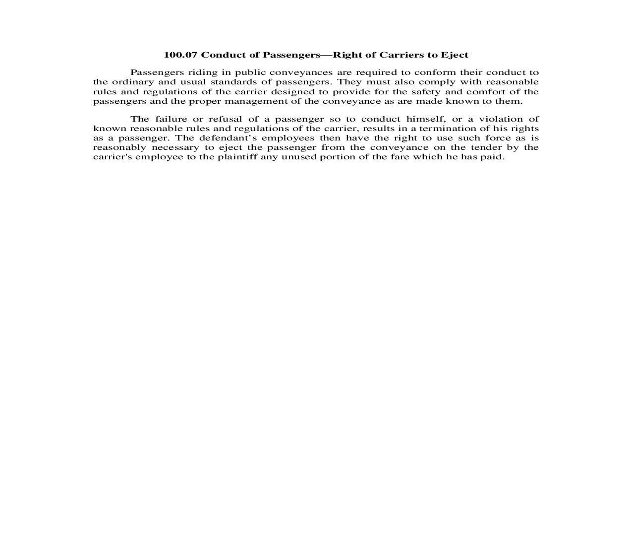 100.07. Conduct of Passengers-Right of Carriers to Eject | Pdf Doc Docx | Illinois_JI