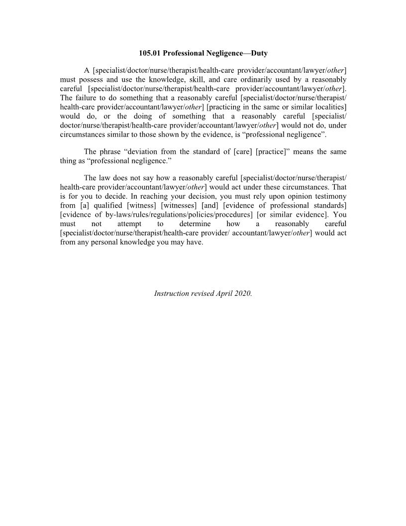 105.01. Professional Negligence-Duty | Pdf Doc Docx | Illinois_JI