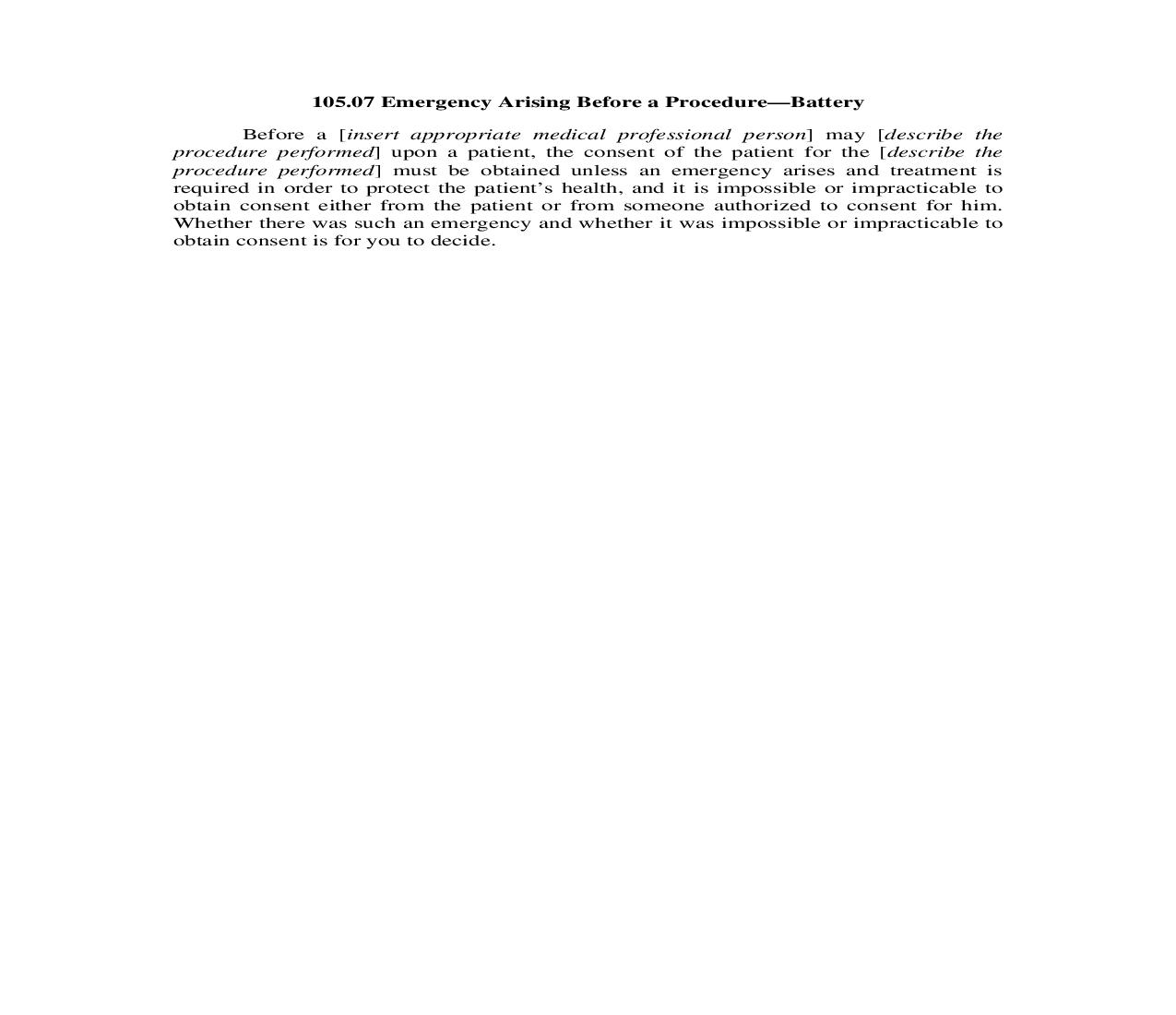 105.07. Emergency Arising Before a Procedure-Battery | Pdf Doc Docx | Illinois_JI