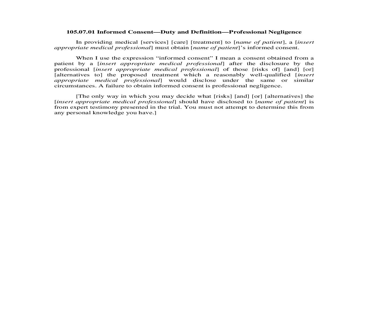 105.07.01. Informed Consent-Duty and Definition-Professional Negligence | Pdf Doc Docx | Illinois_JI