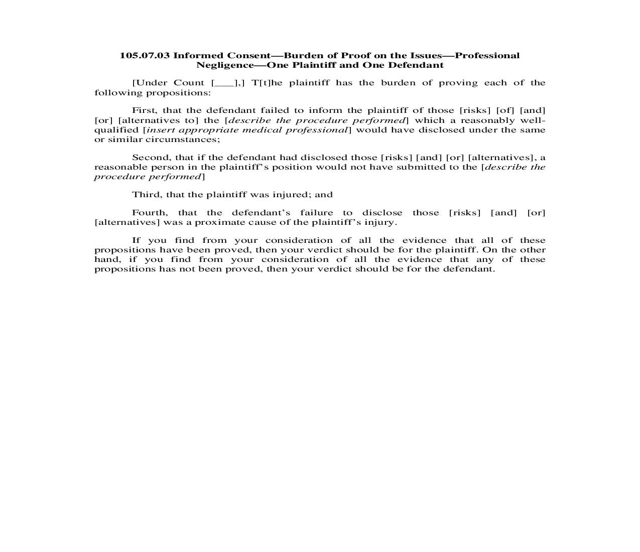 105.07.03. Informed Consent-Burden of Proof on the Issues-Professional Negligence-One Plaintiff and One Defendant | Pdf Doc Docx | Illinois_JI