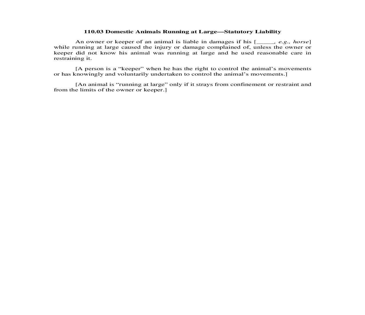 110.03. Domestic Animals Running at Large-Statutory Liability | Pdf Doc Docx | Illinois_JI