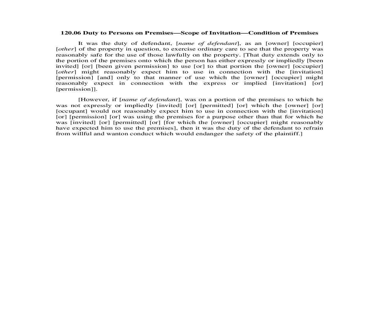 120.06. Duty to Persons on Premises-Scope of Invitation-Condition of Premises | Pdf Doc Docx | Illinois_JI