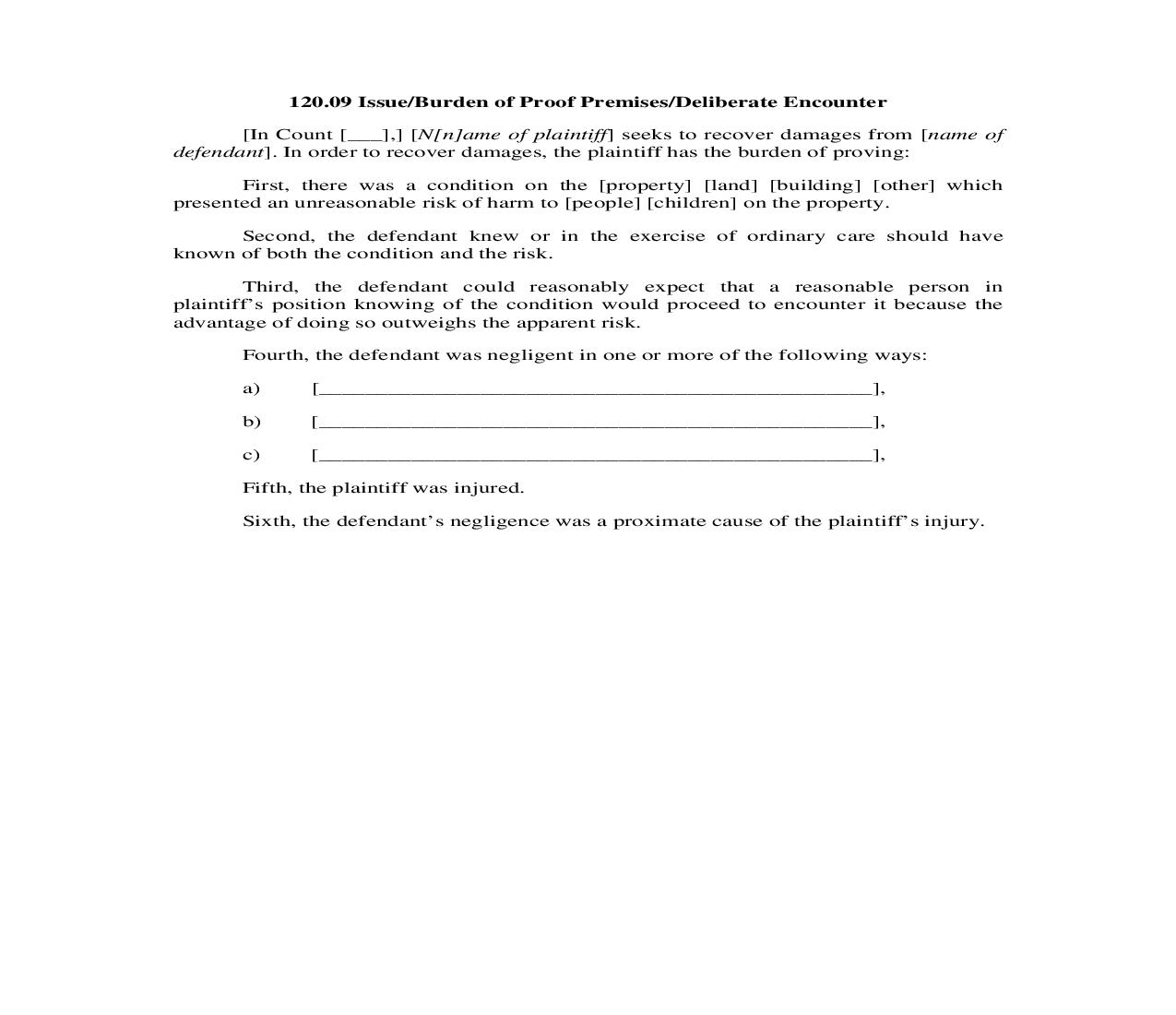 120.09. Issue-Burden of Proof Premises-Deliberate Encounter | Pdf Doc Docx | Illinois_JI