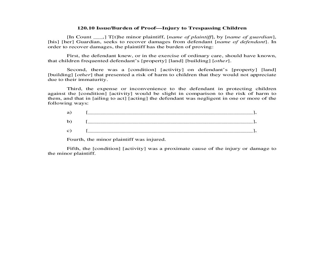 120.10. Issue-Burden of Proof-Injury to Trespassing Children | Pdf Doc Docx | Illinois_JI