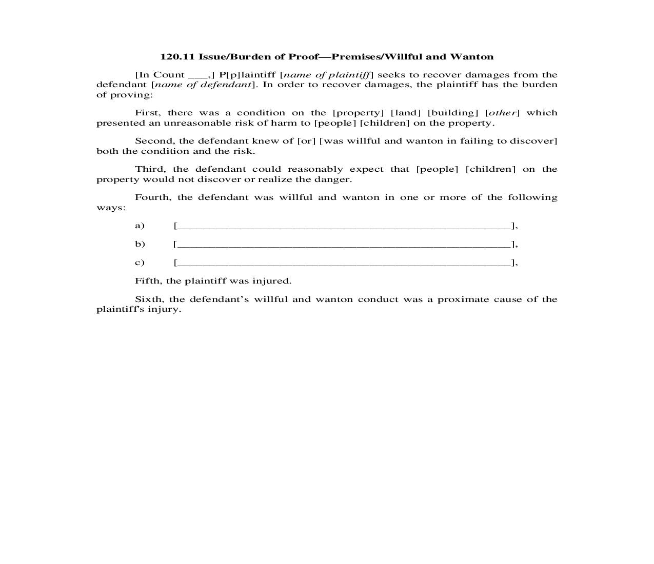 120.11. Issue-Burden of Proof-Premises-Willful and Wanton | Pdf Doc Docx | Illinois_JI
