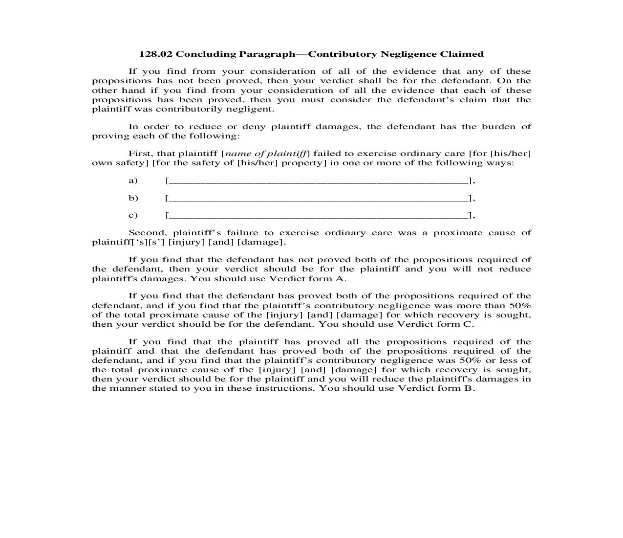 128.02. Concluding Paragraph-Contributory Negligence Claimed | Pdf Doc Docx | Illinois_JI