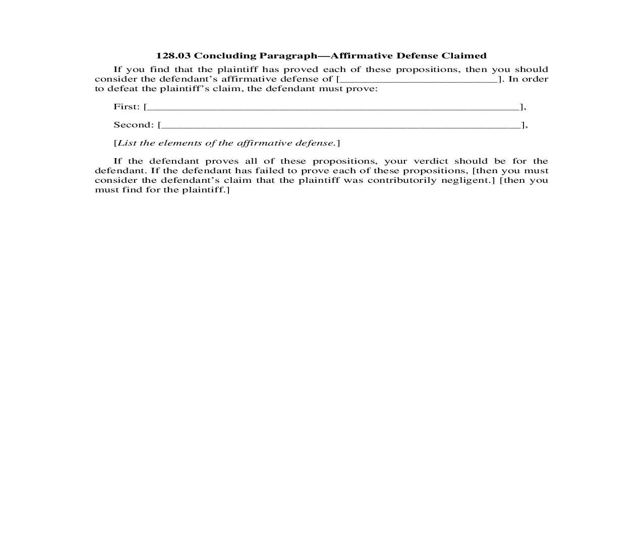 128.03. Concluding Paragraph-Affirmative Defense Claimed | Pdf Doc Docx | Illinois_JI