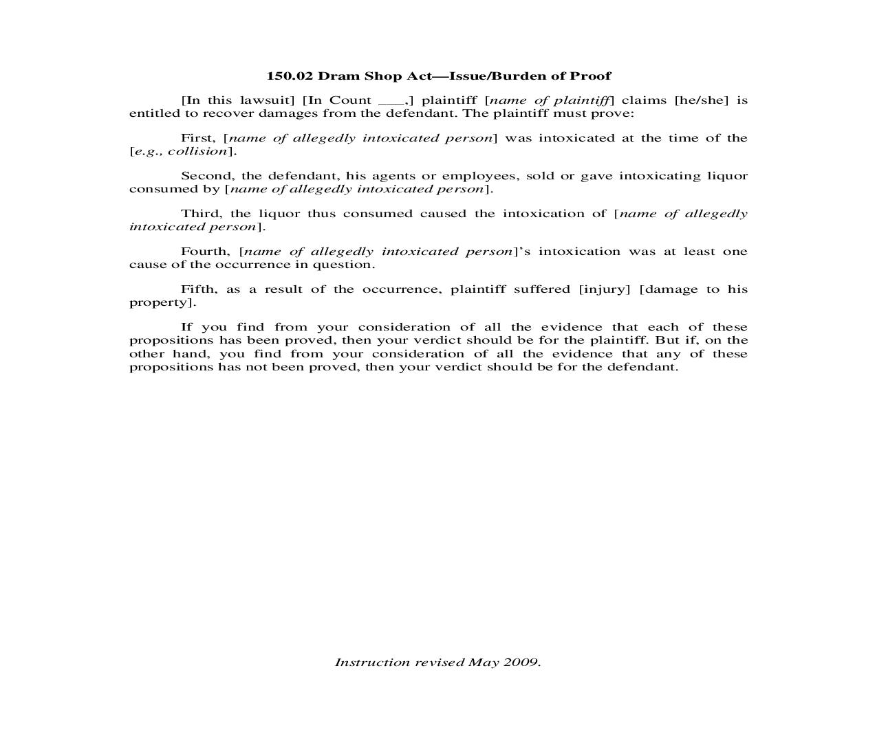150.02. Dram Shop Act-Issue-Burden of Proof | Pdf Doc Docx | Illinois_JI