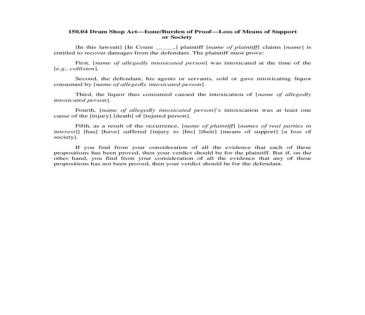 150.04. Dram Shop Act-Issue-Burden of Proof-Loss of Means of Support or Society | Pdf Doc Docx | Illinois_JI