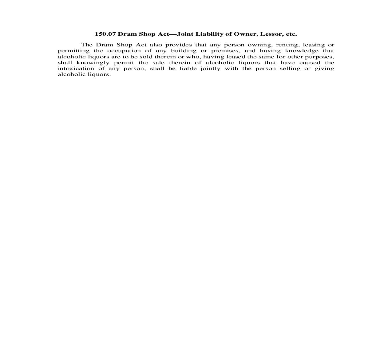 150.07. Dram Shop Act-Joint Liability of Owner Lessor etc | Pdf Doc Docx | Illinois_JI