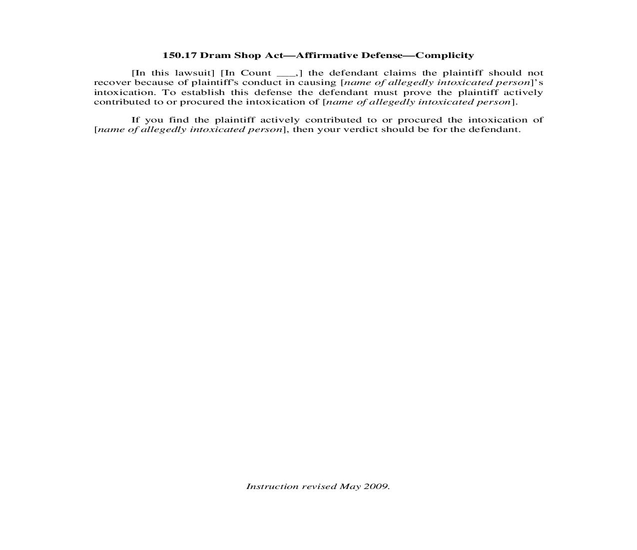 150.17. Dram Shop Act-Affirmative Defense-Complicity | Pdf Doc Docx | Illinois_JI