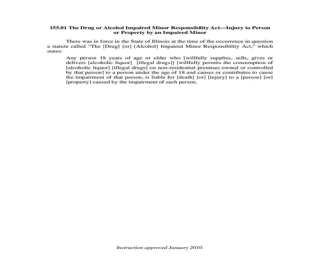 155.01. Drug or Alcohol Impaired Minor Responsibility Act-Injury to Person or Property by Impaired Minor | Pdf Doc Docx | Illinois_JI