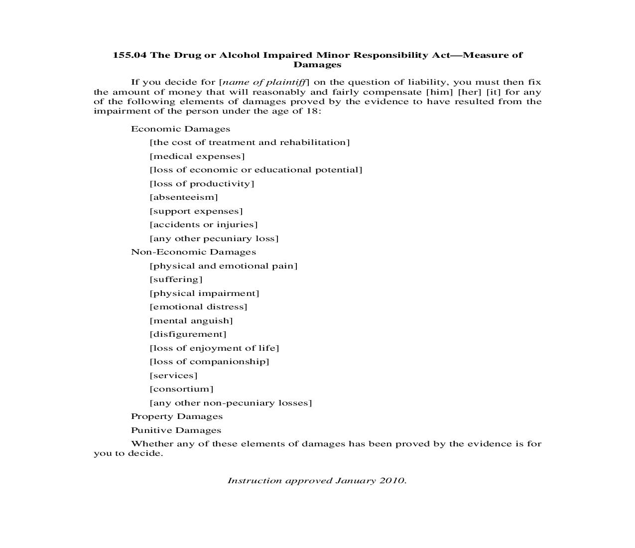 155.04. Drug or Alcohol Impaired Minor Responsibility Act-Measure of Damages | Pdf Doc Docx | Illinois_JI