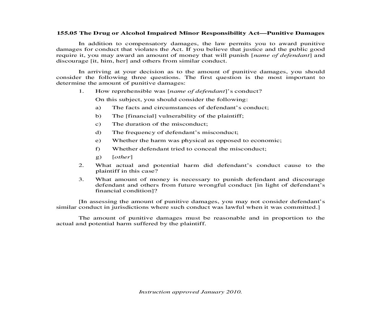 155.05. Drug or Alcohol Impaired Minor Responsibility Act-Punitive Damages | Pdf Doc Docx | Illinois_JI