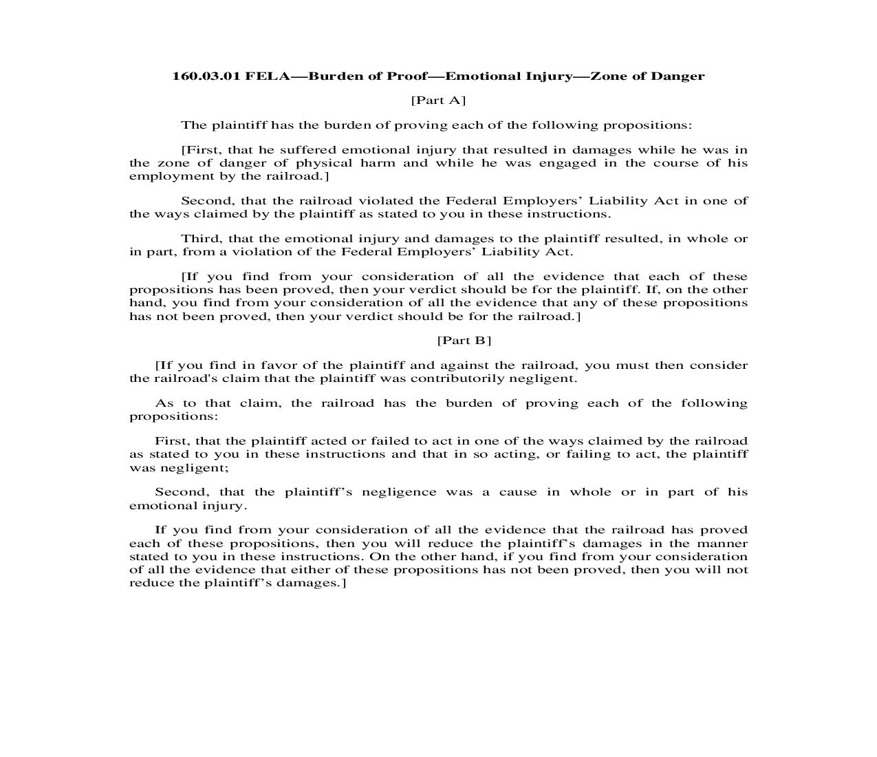 160.03.01. FELA-Burden of Proof-Emotional Injury-Zone of Danger | Pdf Doc Docx | Illinois_JI