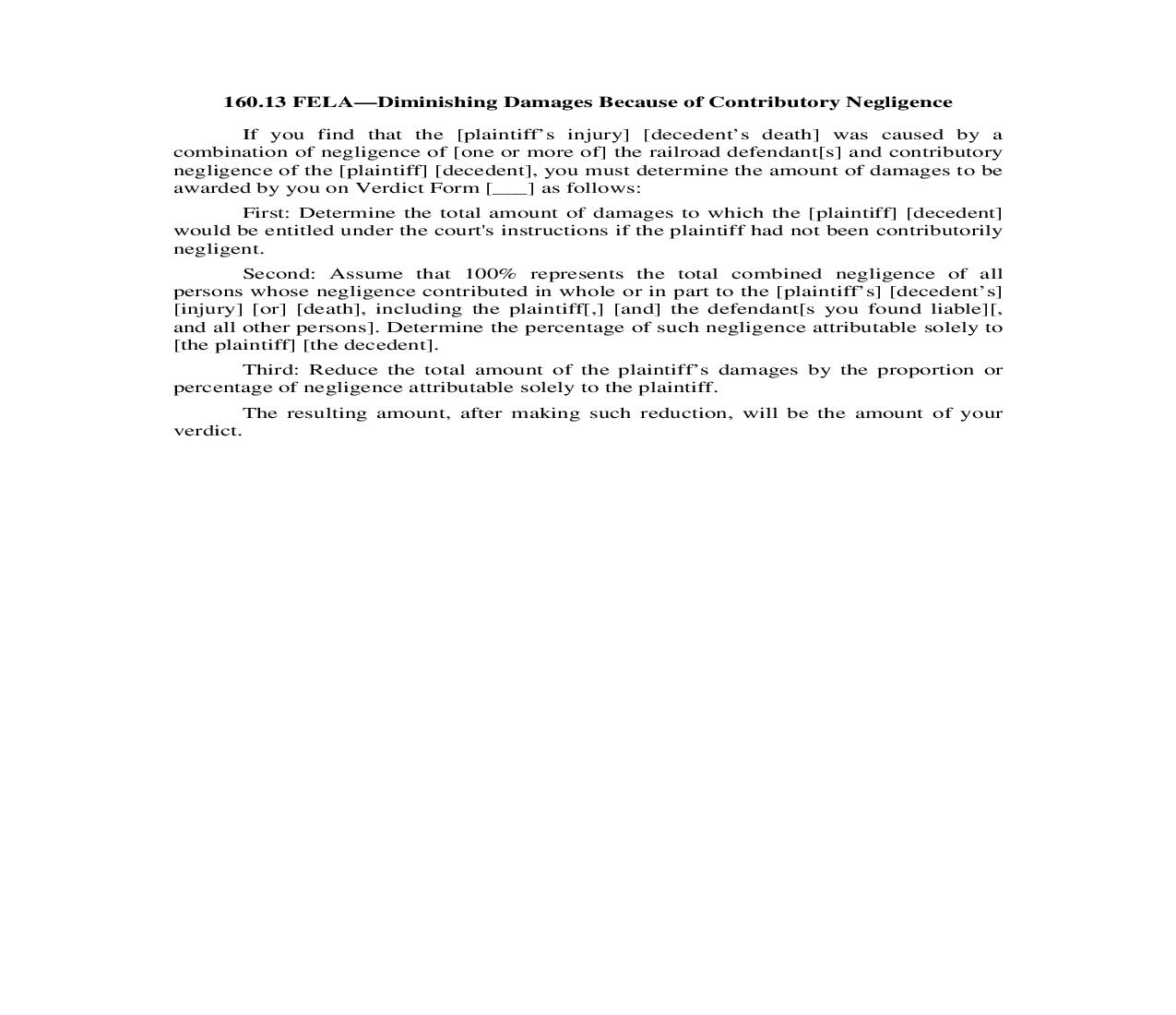 160.13. FELA-Diminishing Damages Because of Contributory Negligence | Pdf Doc Docx | Illinois_JI
