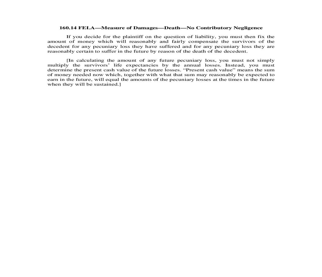 160.14. FELA-Measure of Damages-Death-No Contributory Negligence | Pdf Doc Docx | Illinois_JI