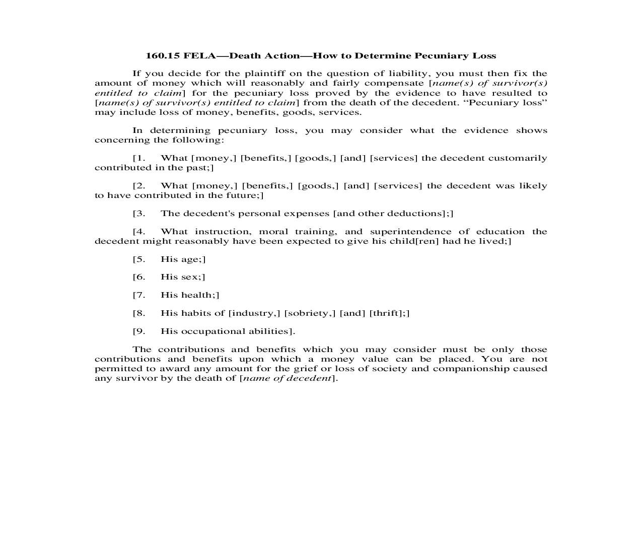 160.15. FELA-Death Action-How to Determine Pecuniary Loss | Pdf Doc Docx | Illinois_JI