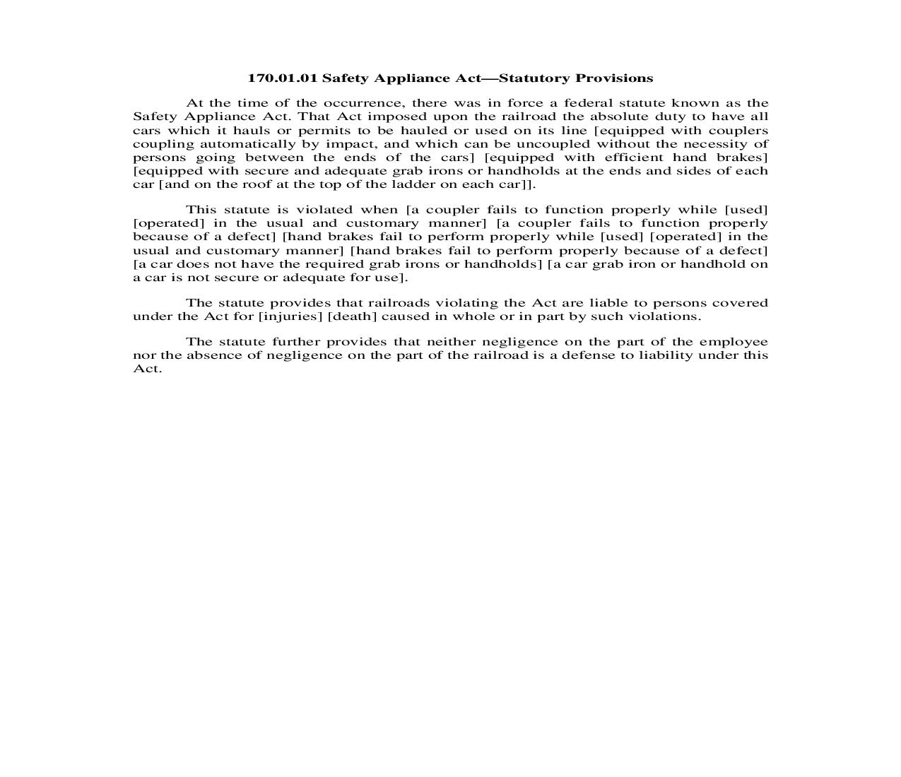 170.01.01. Safety Appliance Act-Statutory Provisions | Pdf Doc Docx | Illinois_JI