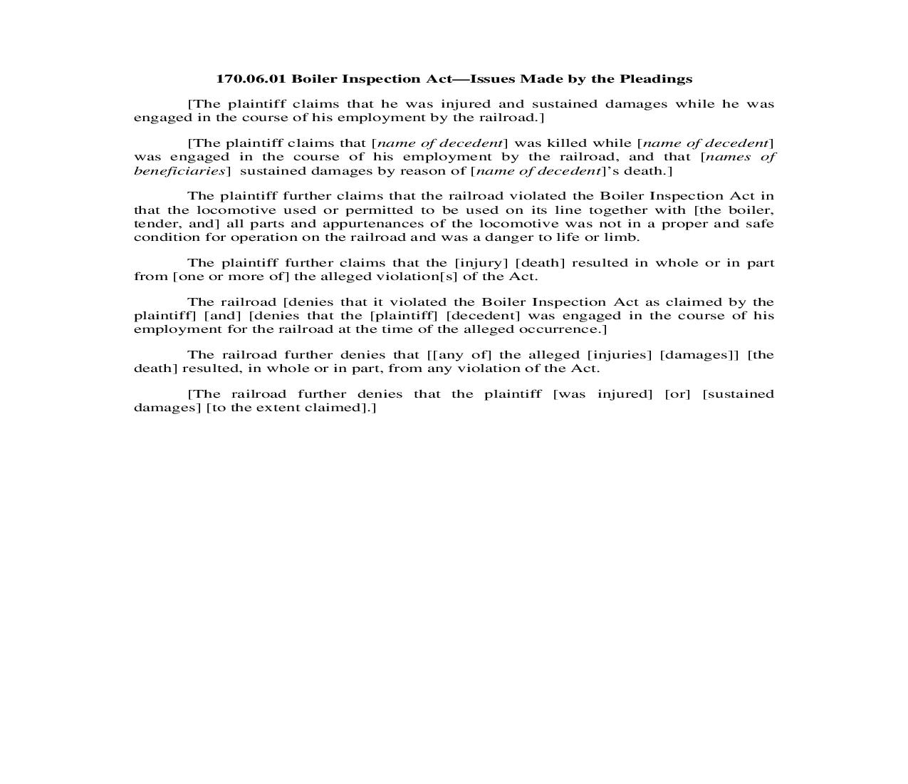 170.06.01. Boiler Inspection Act-Issues Made by the Pleadings | Pdf Doc Docx | Illinois_JI