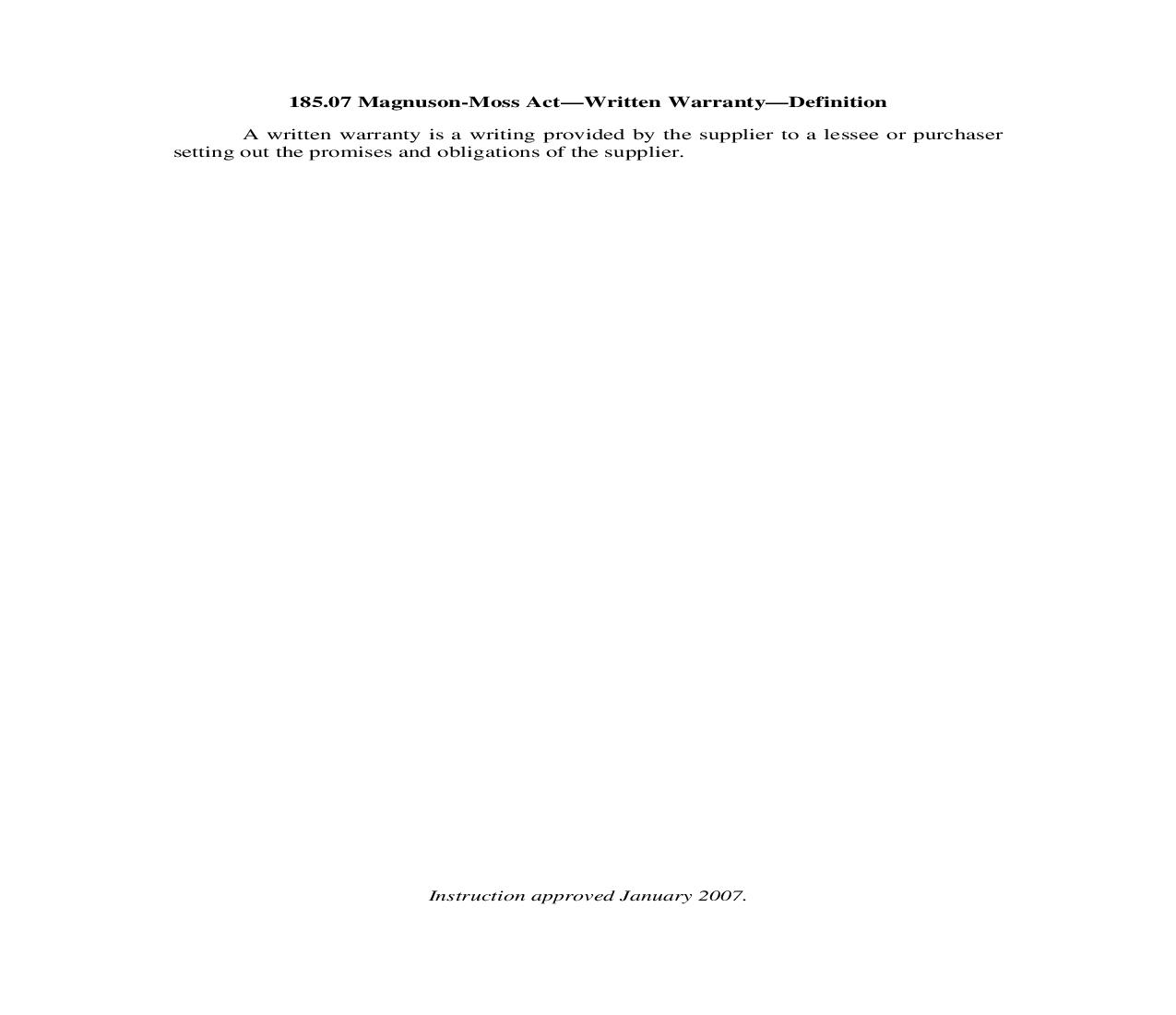 185.07. Magnuson-Moss Act-Written Warranty-Definition | Pdf Doc Docx | Illinois_JI