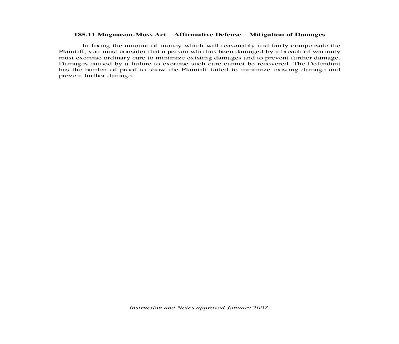 185.11. Magnuson-Moss Act-Affirmative Defense-Mitigation of Damages | Pdf Doc Docx | Illinois_JI